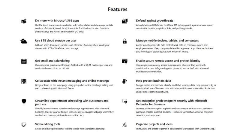 Microsoft Business Premium features